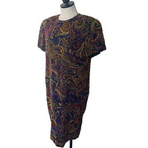 Bill Blass Vintage Womens Shift Dress Size 10 Black Multicolor Silk Beaded Rare